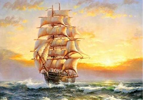 【YUT6-06】A2サイズsquare 黄金に輝く帆船