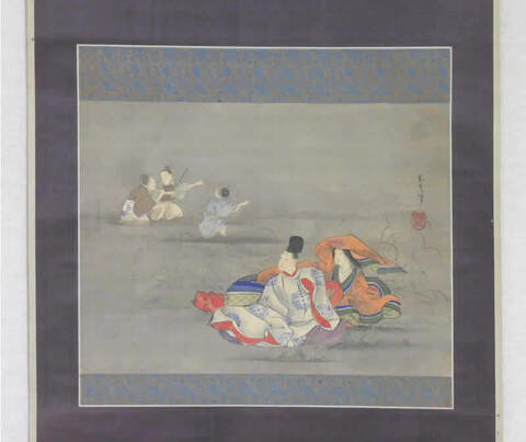 掛け軸2本 川島正行作 春の小京都図、葛飾北斎筆 白梅図 掛け軸2本 川島正行作 春の小京都図、葛飾北斎筆 白梅図