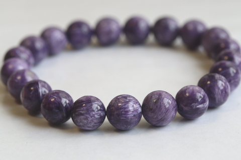 極上マーブル10mm玉！ロシア産チャロアイト・ブレスレット5A【最高品質・光沢・激レア】