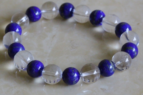 極上！5A最高品質ガネーシュヒマール水晶10mm玉＊ラピスラズリブレスレット【最高品質・超透明・光沢・激レア】