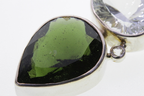 [STARBORN]極上！高波動モルダバイト14.2ct*トパーズ*クリアクォーツ・ペンダント【最高品質・透明・光沢・超激レア】