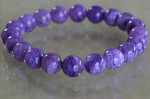 【極上！最高品質5Aチャロアイト・エンジェルシリカ・ブレスレット10mm玉【最高品質・透明・光沢・レインボー・激レア】