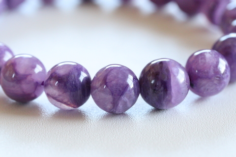 極上！最高品質5Aチャロアイト・エンジェルシリカ・ブレスレット10mm玉【最高品質・透明・光沢・レインボー・激レア】