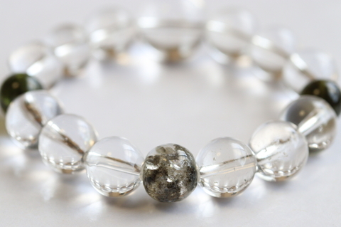 ロシア産フェナカイト10mm玉*モルダバイト9.5mm玉*幻のウラルレムリアン11mm玉！高波動ウラル産レムリアン水晶ブレスレット【最高品質・高波動・超透明・超光沢・超超激レア】