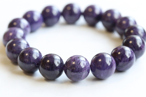 濃厚パープル13.5mm玉！ロシア産チャロアイト・ブレスレット【高品質・光沢・激レア】