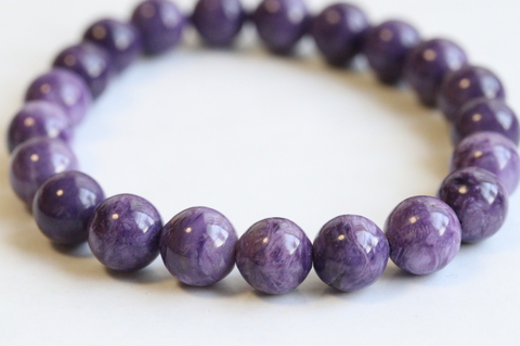 極上パープル9.5mm玉！ロシア産チャロアイト・ブレスレット【最高品質・光沢・激レア】