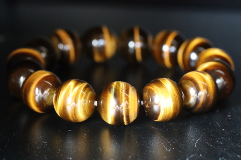 極上最高品質！南アフリカ産タイガーアイ・ブレスレット14.5mm玉【最高品質・光沢・希少】