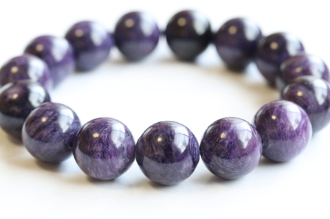 濃厚パープル14mm玉！ロシア産チャロアイト・ブレスレット【高品質・光沢・激レア】
