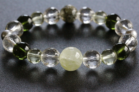 超超激レア！最高波動ロシア産フェナカイト＆モルダバイト＆リビアングラス・ギベオン・センティエントプラズマクリスタル・ブレスレット【最高品質・超透明・超光沢・レインボー・超超激レア】