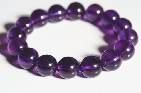 極上！ビッグサイズ13mm玉！ブラジル産アメジスト・ブレスレット【最高品質・超透明・超光沢・激レア】