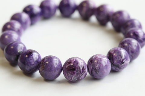 極上マーブル12mm玉！ロシア産チャロアイト・ブレスレット5A【最高品質・光沢・激レア】