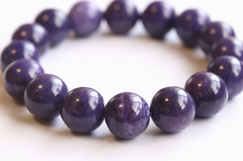 濃厚パープル13mm玉！ロシア産チャロアイト・ブレスレット【高品質・光沢・激レア】
