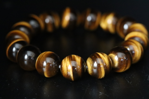 極上最高品質！南アフリカ産タイガーアイ・ブレスレット12mm玉【最高品質・光沢・希少】
