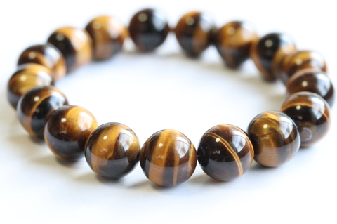 極上！濃厚キャッツアイ12.5mm玉！南アフリカ産タイガーアイ・ブレスレット5A【最高品質・光沢・希少】