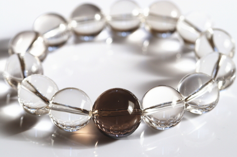 幻のウラルレムリアン！大玉スモーキー16mm1粒＊14mm完全透明！高波動ウラル産レムリアン水晶ブレスレット【最高品質・高波動・超透明・超光沢・超超激レア】