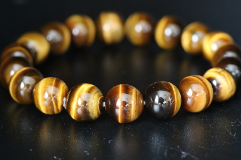 極上最高品質！南アフリカ産タイガーアイ・ブレスレット10mm玉【最高品質・光沢・希少】