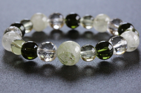 超超激レア！最高波動ロシア産フェナカイト＆モルダバイト＆リビアングラス・センティエントプラズマクリスタル・ブレスレット【最高品質・超透明・超光沢・レインボー・超超激レア】