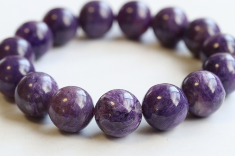 極上！マーブル模様14.5mm玉！ロシア産チャロアイト・ブレスレット【最高品質・光沢・激レア】