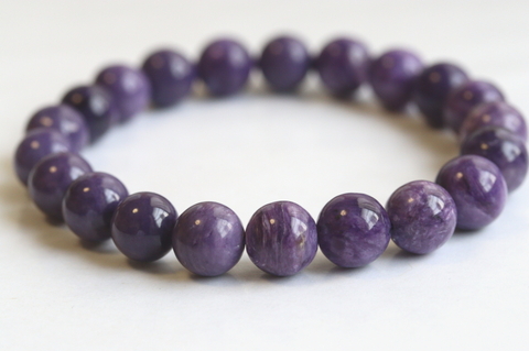 極上パープル10mm玉！ロシア産チャロアイト・ブレスレット【最高品質・光沢・激レア】
