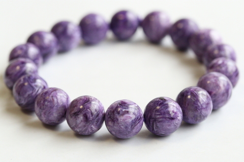 極上マーブル12mm玉！ロシア産チャロアイト・ブレスレット5A【最高品質・光沢・激レア】