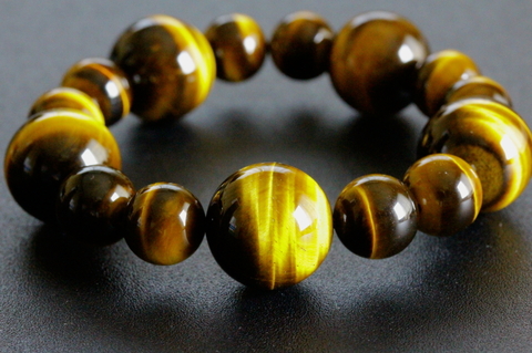 極上！南アフリカ産タイガーアイ・ブレスレット18mm玉*12mm玉【最高品質・光沢・希少】