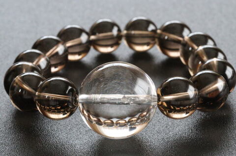 極上超透明！ヒマラヤスモーキークォーツブレスレット12mm玉＊ガネーシュヒマール水晶20mm大玉【最高品質・超透明・超光沢・激レア】