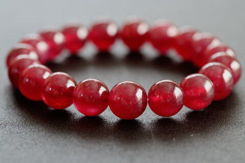 極上宝石質！インド産ルビー・ブレスレット10mm玉【最高品質・透明・光沢・激レア】