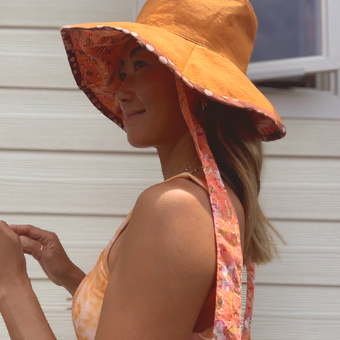 Beach hat (Linen × India cotton / orange )