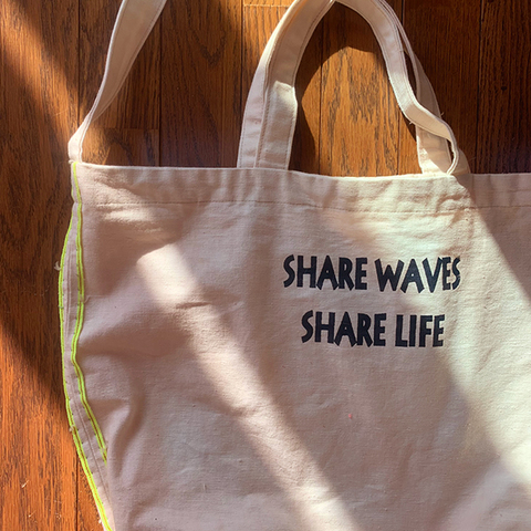 Selvedge & Overdye "SHARE WAVES SHARE LIFE"Tote bag
