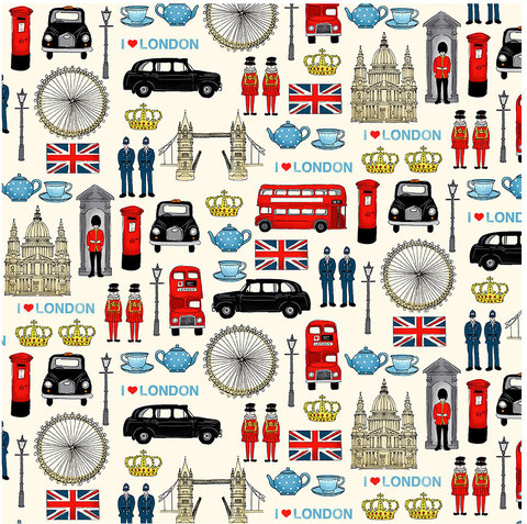 【Makower UK/英国直輸入生地】ロンドン ファブリック「London Icons」200cm