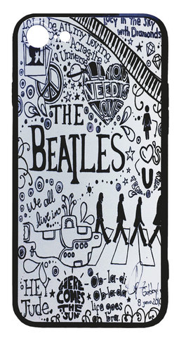 【The Beatles】ザ・ビートルズ「タイトルイラスト ホワイト」iPhone７ iPhone８ iPhoneSE（第２世代 第３世代）シリコン TPUケース（ストラップ付）