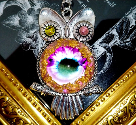 ドラゴンアイの梟の夢ペンダント（ローズクォーツ・金箔・シルバー色）天然石・恋愛成就・フクロウ・縁起物・ネックレス
