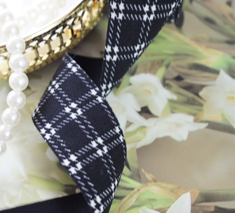 リバーシブルウール風チェック柄リボン　40ｍｍ/90cm