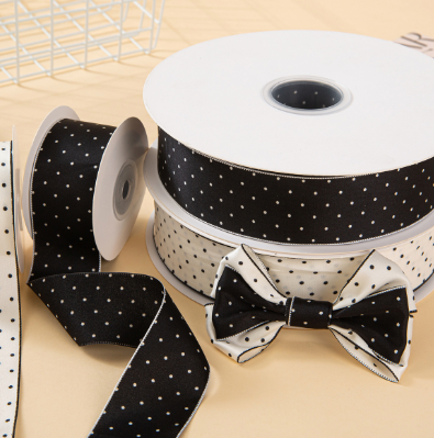 モノトーンサテンミニドット柄リボン　40mm/90cm