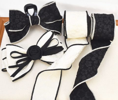 エッジカラーフラワージャガードリボン　50ｍｍ/90cm