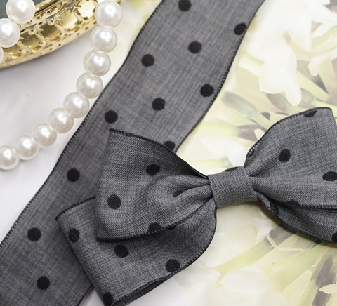 フロッキードットグレーファブリックリボン　4cm/90cm