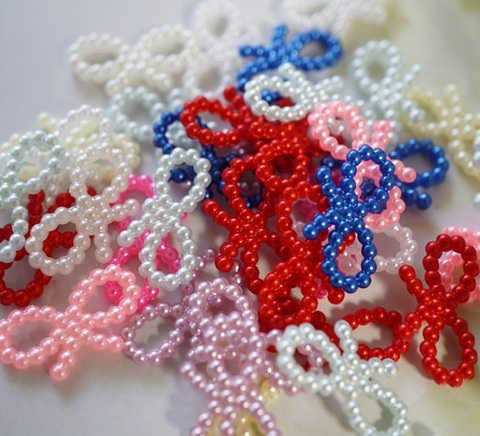 貼りつけリボン型パールパーツ(マルチカラー) 　10個