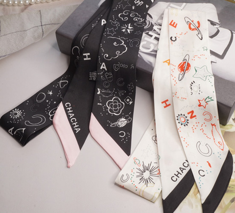 Coco惑星カメリアポップイラスト柄ミニスカーフ　幅5.5cｍ