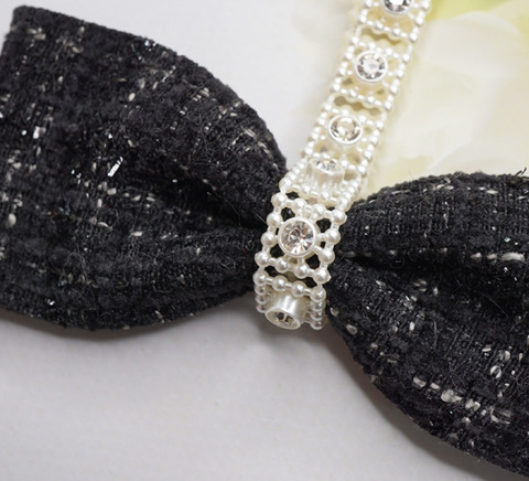 リボンセンター用スクエアパール×ビジュー　1cm/40cm