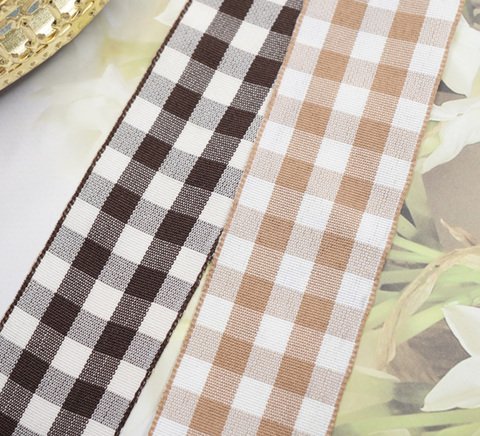ギンガムチェックリボン(ブラウン・ベージュ)　38mm/90cm