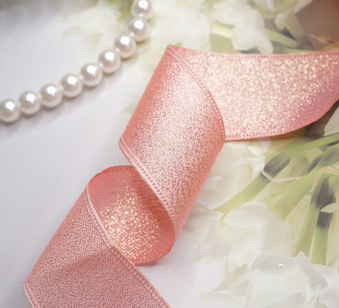 ピンク×ゴールドラメリボン　4cm/90cm