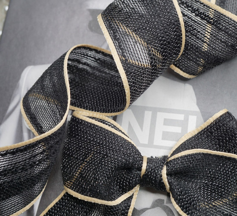 カラーエッジツイード織風ブラックリボン　38mm/90cm