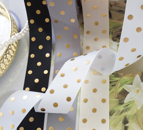ゴールドドットグログランリボン　38mm/90cm