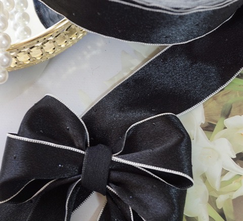 ブラックストーン付きサテンリボン　4cm/90cm