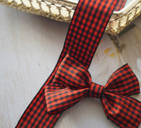 fa風レッドチェック柄リボン⓶　2.5cm/90cm