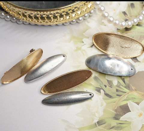 高品質！くるみゴールドバレッタ・クリップピン(金属プレート・台座付きバレッタセット)