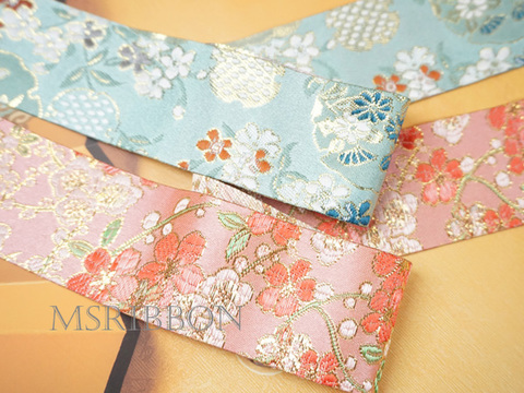 ジャガード着物和柄リボン　3.8cm/90cm