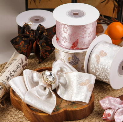 ジャガード蝶和柄リボン　5cm/90cm