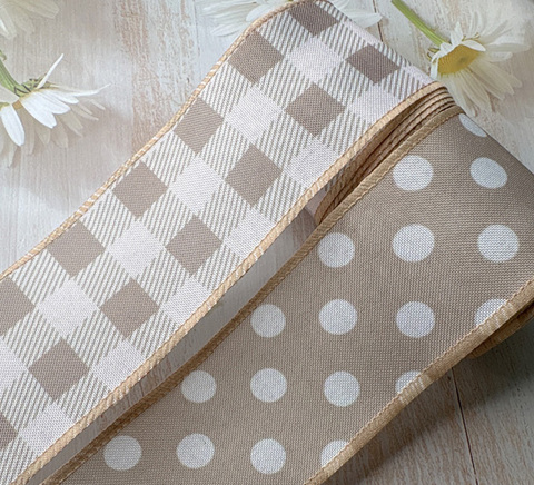 ワイヤー入り柄リネンリボン　6cm/1ロール5yard(4.5m)