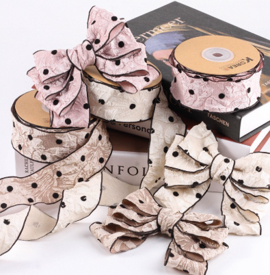 フロッキードット柄クラッシュファブリックリボン　4cm/90cm